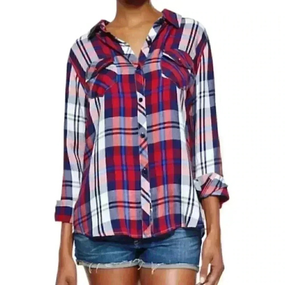 Rails Carmen Long-Sleeve Plaid Shirt in Navy Red White - Picture 1 of 6
